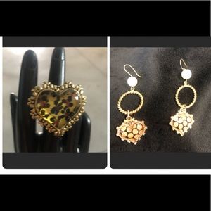 BetseyJohnson vintage heart cocktail ring&earrings